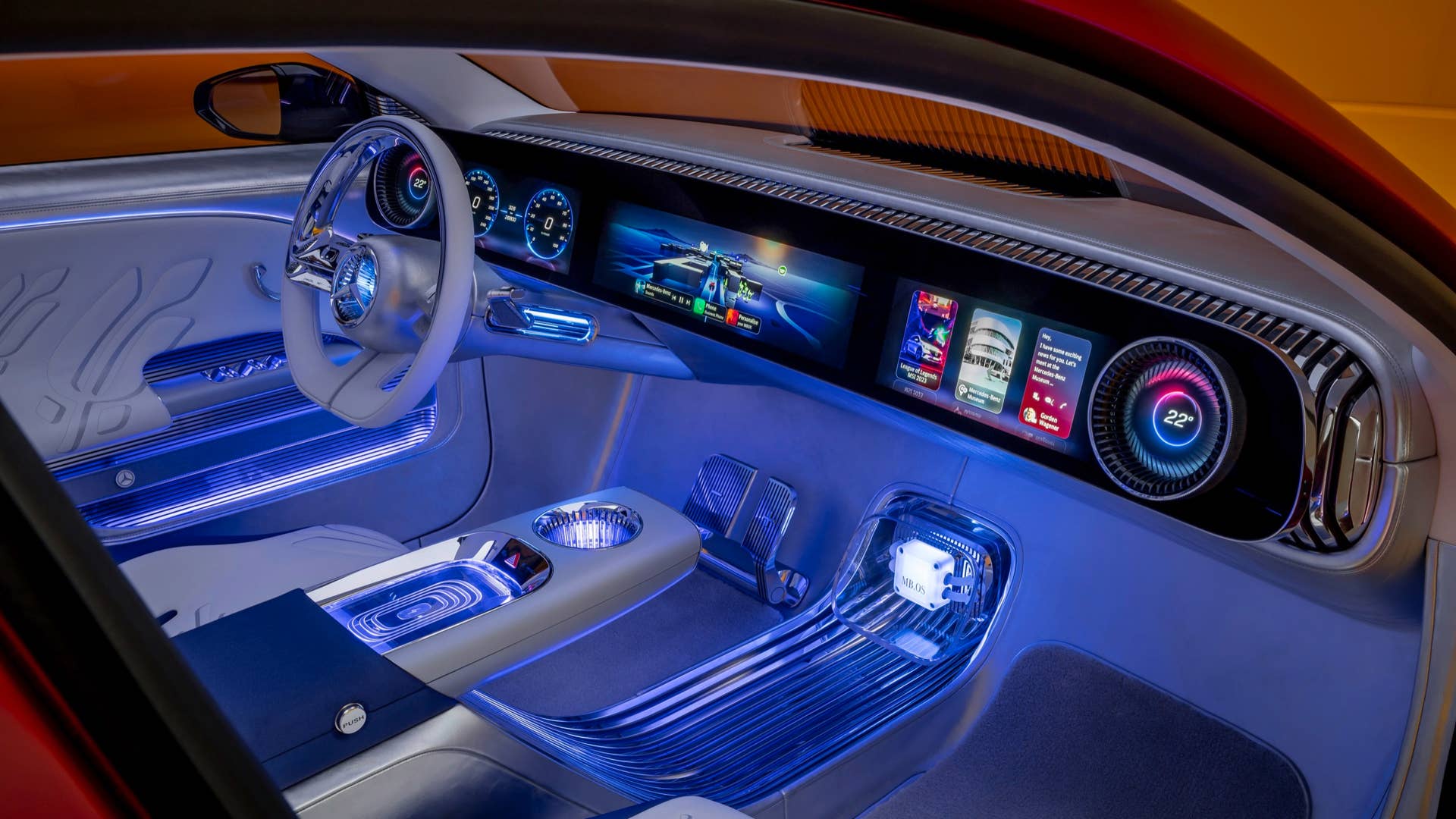 Mercedes-Benz Concept CLA Class: Advanced MBUX Superscreen delivers new level of personalisation leveraged with real-time graphics. // Mercedes-Benz Concept CLA Class: Fortschrittlicher MBUX Superscreen bietet neue Dimension der Personalisierung mit Echtzeit-Grafiken.