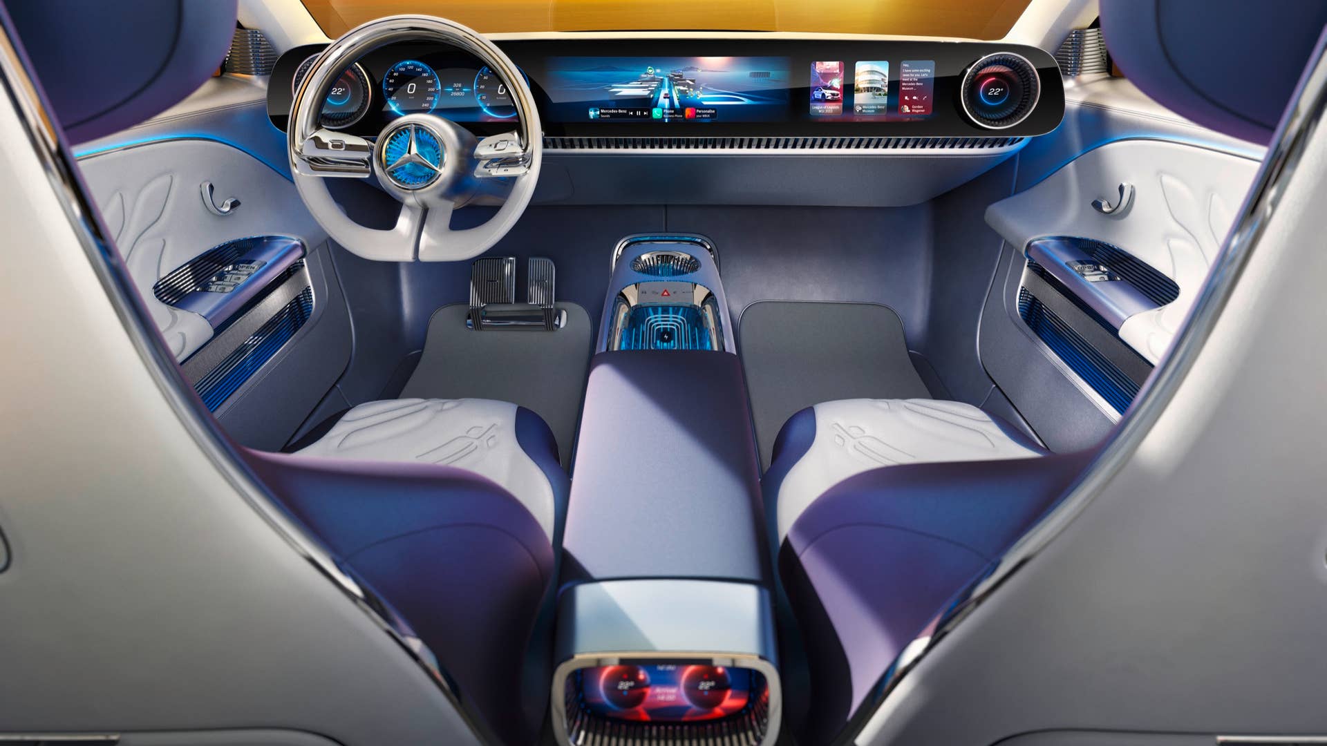 Mercedes-Benz Concept CLA Class: Advanced MBUX Superscreen delivers new level of personalisation leveraged with real-time graphics. // Mercedes-Benz Concept CLA Class: Fortschrittlicher MBUX Superscreen bietet neue Dimension der Personalisierung mit Echtzeit-Grafiken.