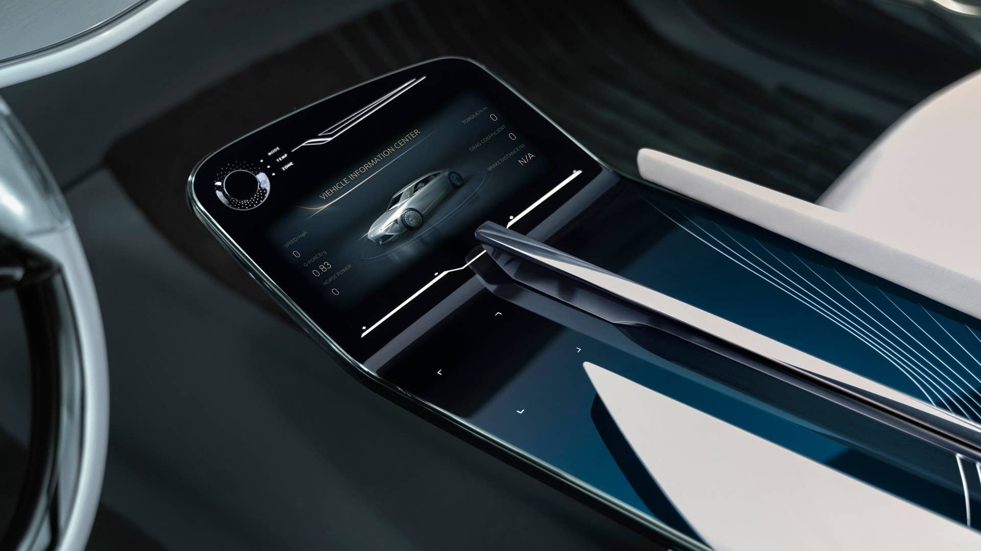 The Buick Wildcat EV concept features a touchscreen on the instrument panel and complementing screen on the console.