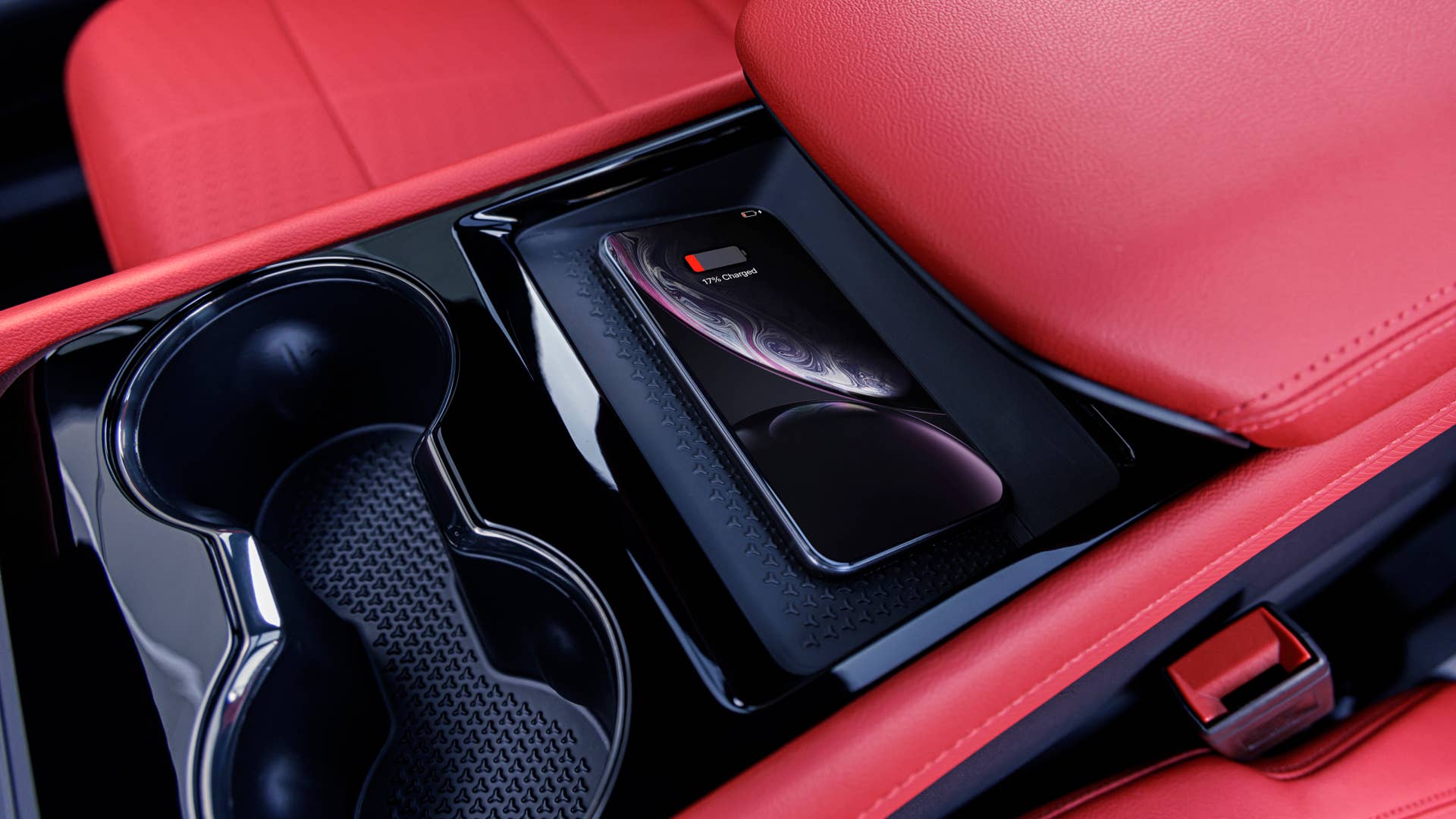 Front center console of 2024 Chevrolet Blazer EV SS with Adrenaline Red interior. Preproduction model shown. Actual production model may vary. 2024 Chevrolet Blazer EV available Spring 2023.
