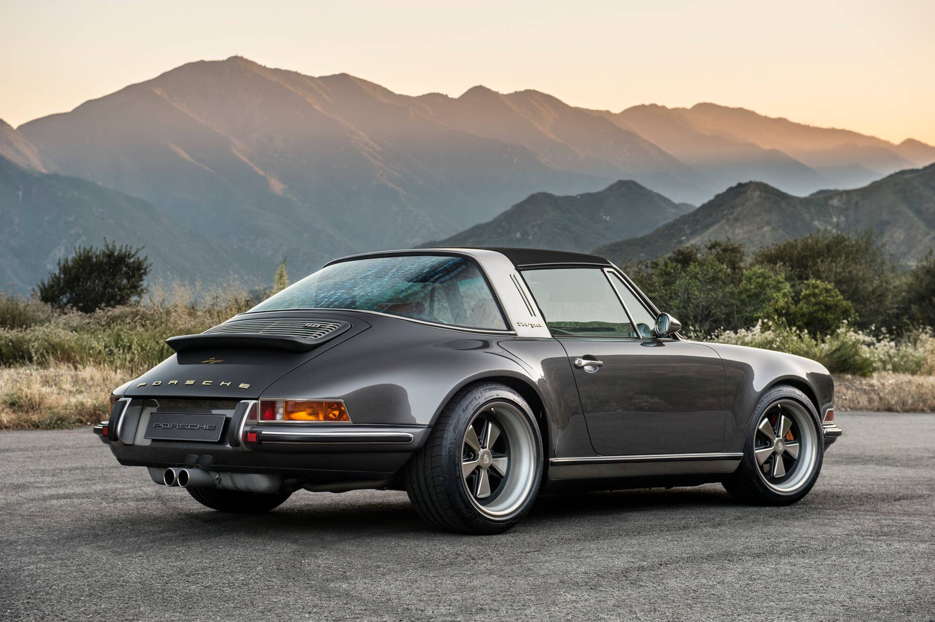 porsche 911 targa 4.0 restored by singer rear gray mountains