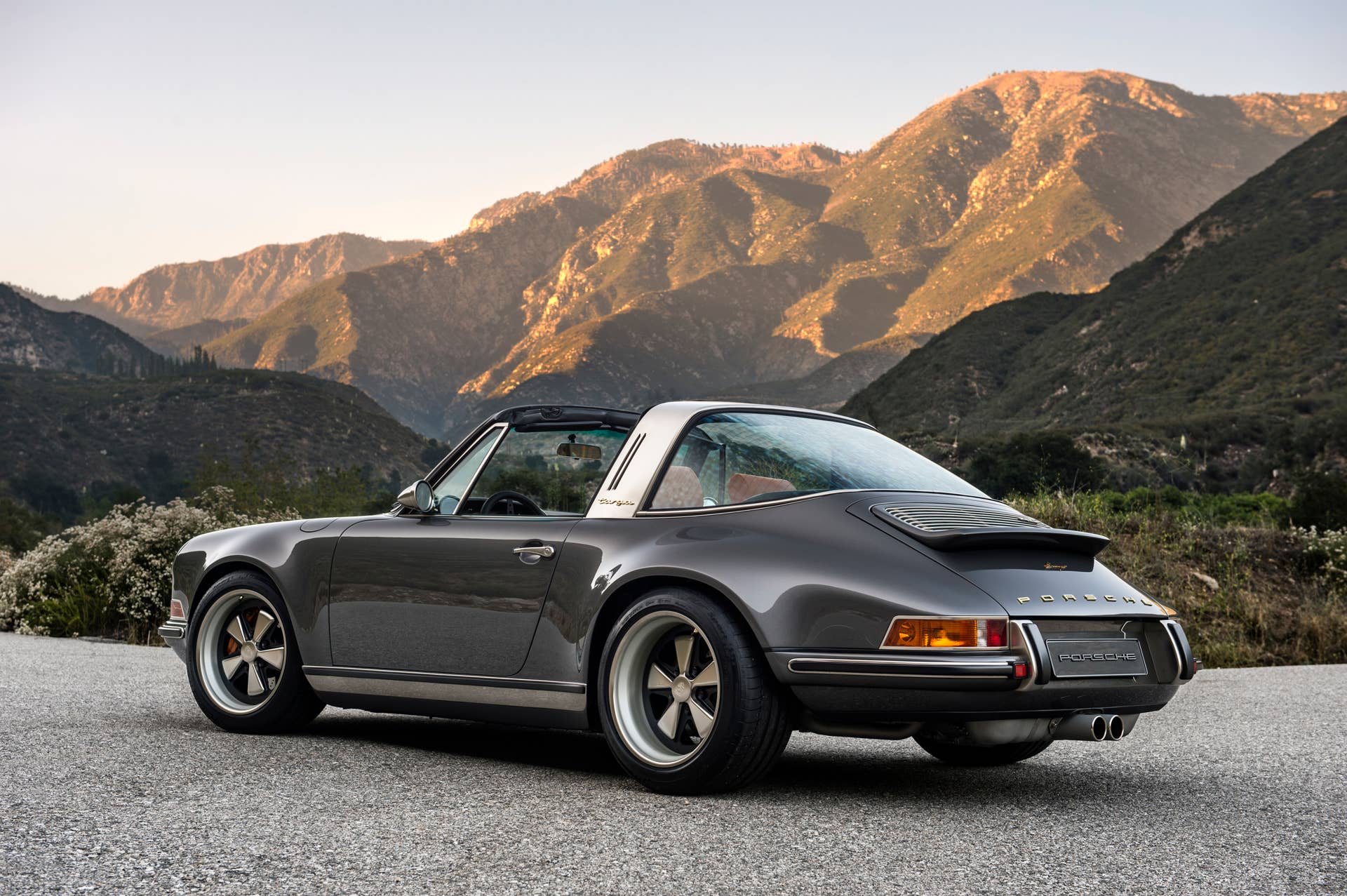 porsche 911 targa 4.0 restored by singer rear gray mountains