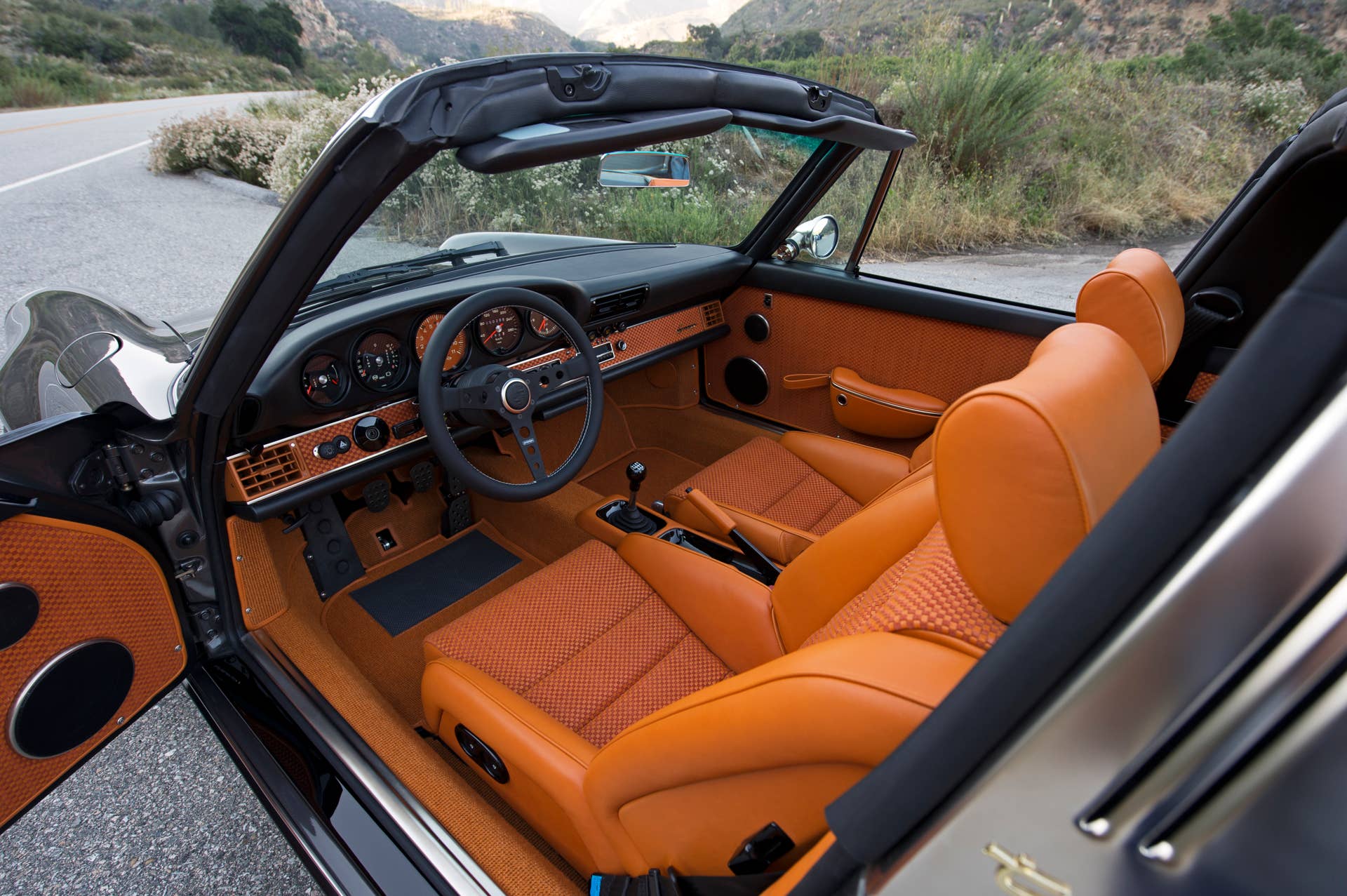 porsche 911 targa 4.0 restored by singer orange interior close up