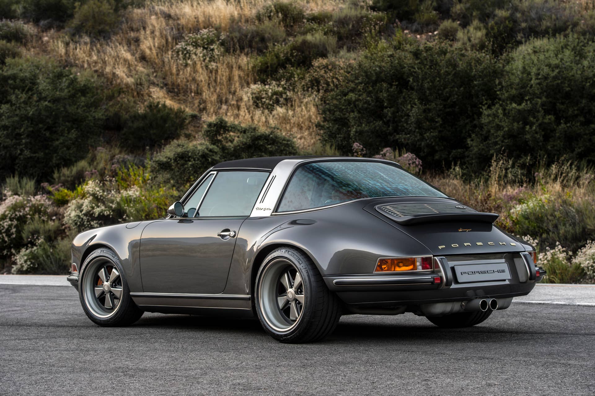 porsche 911 targa 4.0 restored by singer rear gray top closed