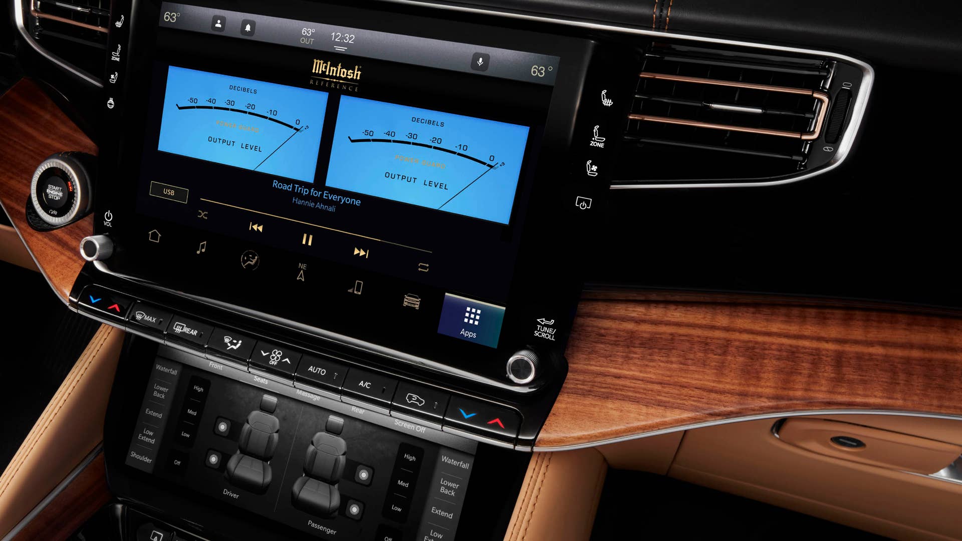 2023 Grand Wagoneer L features the new Uconnect 5 12-inch touchscreen available with the premium and exclusive McIntosh MX1375 Reference Entertainment System.