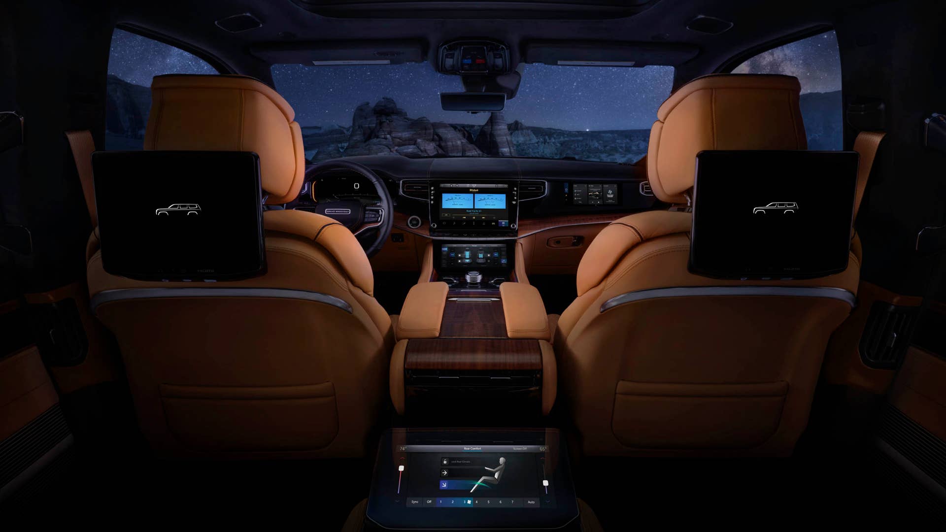 2023 Grand Wagoneer L features two 10.1-inch entertainment touchscreens with the available Rear Seat Entertainment system, which features independent streaming capabilities from major content providers.