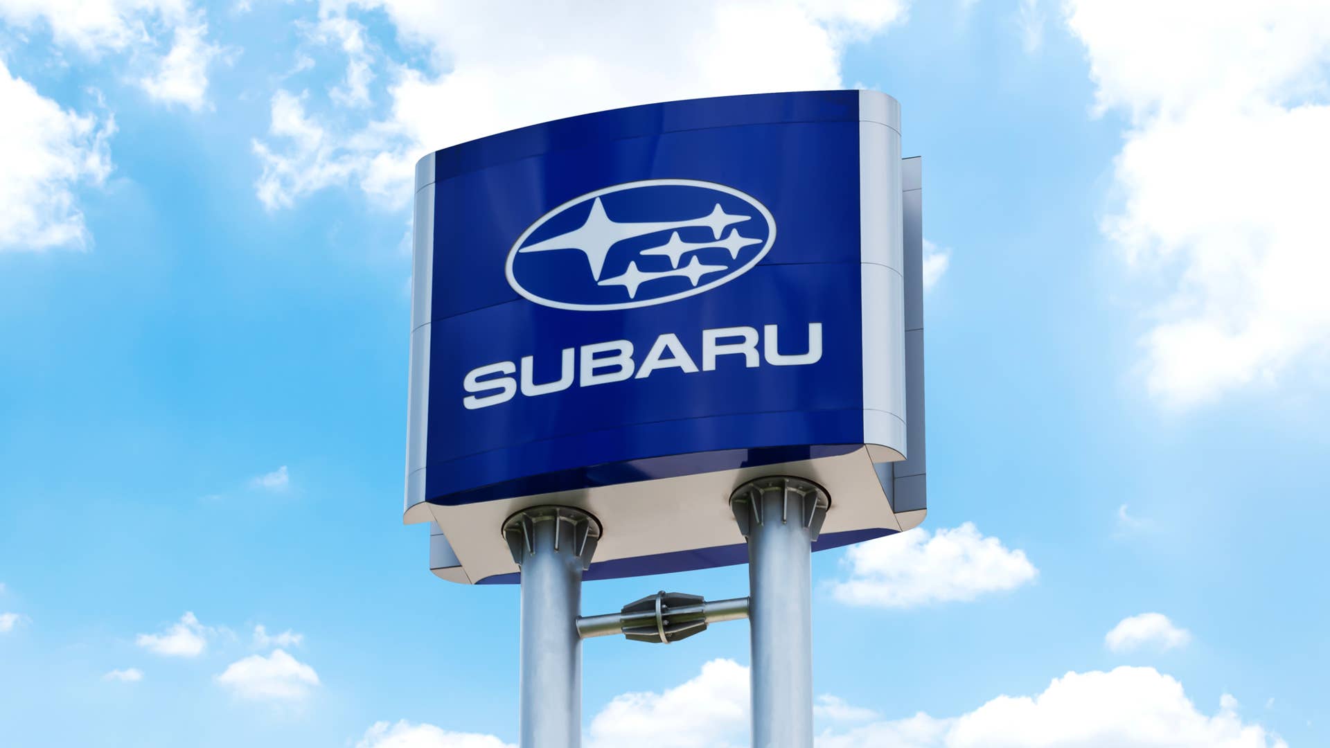 Pathumthani Thailand 20 August 2023 Logo Subaru on pole billboard