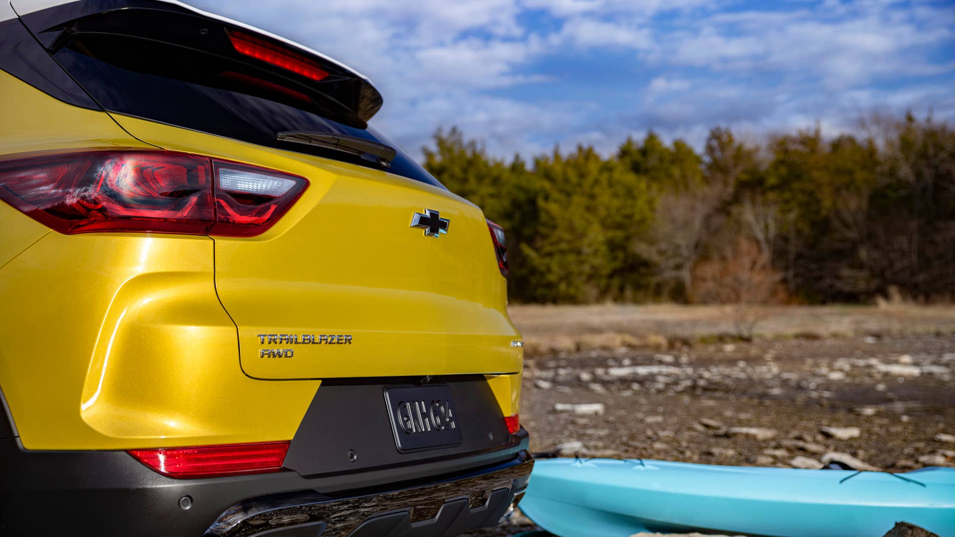 Close up view of driver side taillight on 2024 Chevrolet Trailblazer ACTIV in Nitro Yellow Metallic. Preproduction model shown. Actual production model may vary. Available in fall 2023.