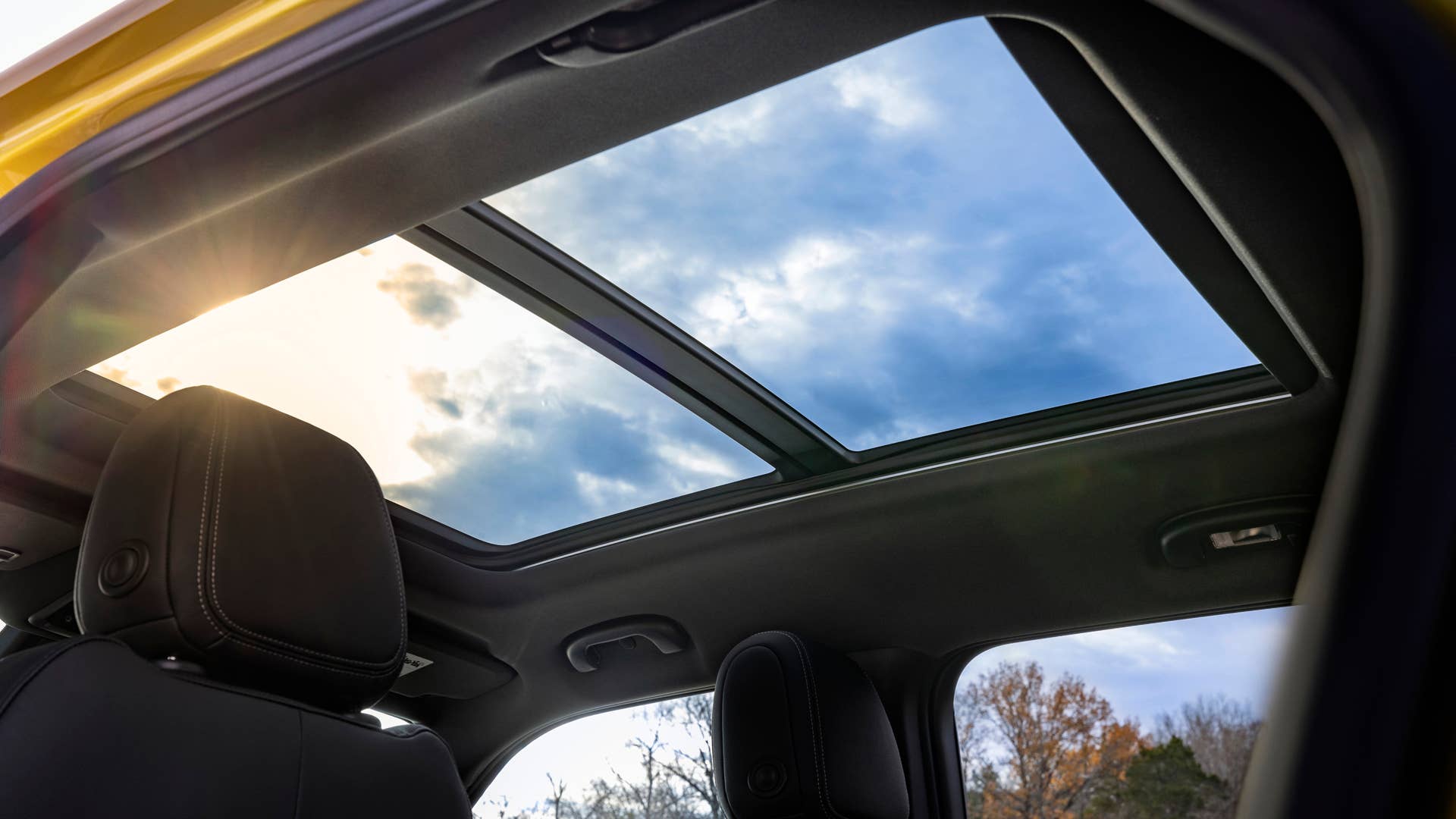 View of sunroof on 2024 Chevrolet Trailblazer ACTIV in Copper Harbor Metallic. Preproduction model shown. Actual production model may vary. Available in fall 2023.