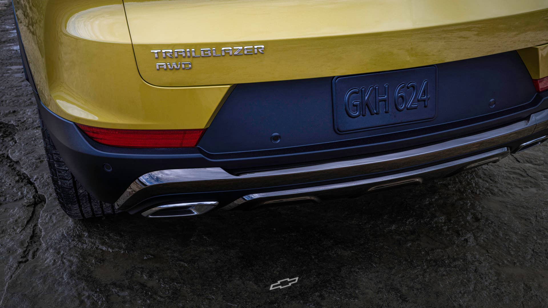 Close up view of taillight and badge on 2024 Chevrolet Trailblazer ACTIV in Copper Harbor Metallic. Preproduction model shown. Actual production model may vary. Available in fall 2023.