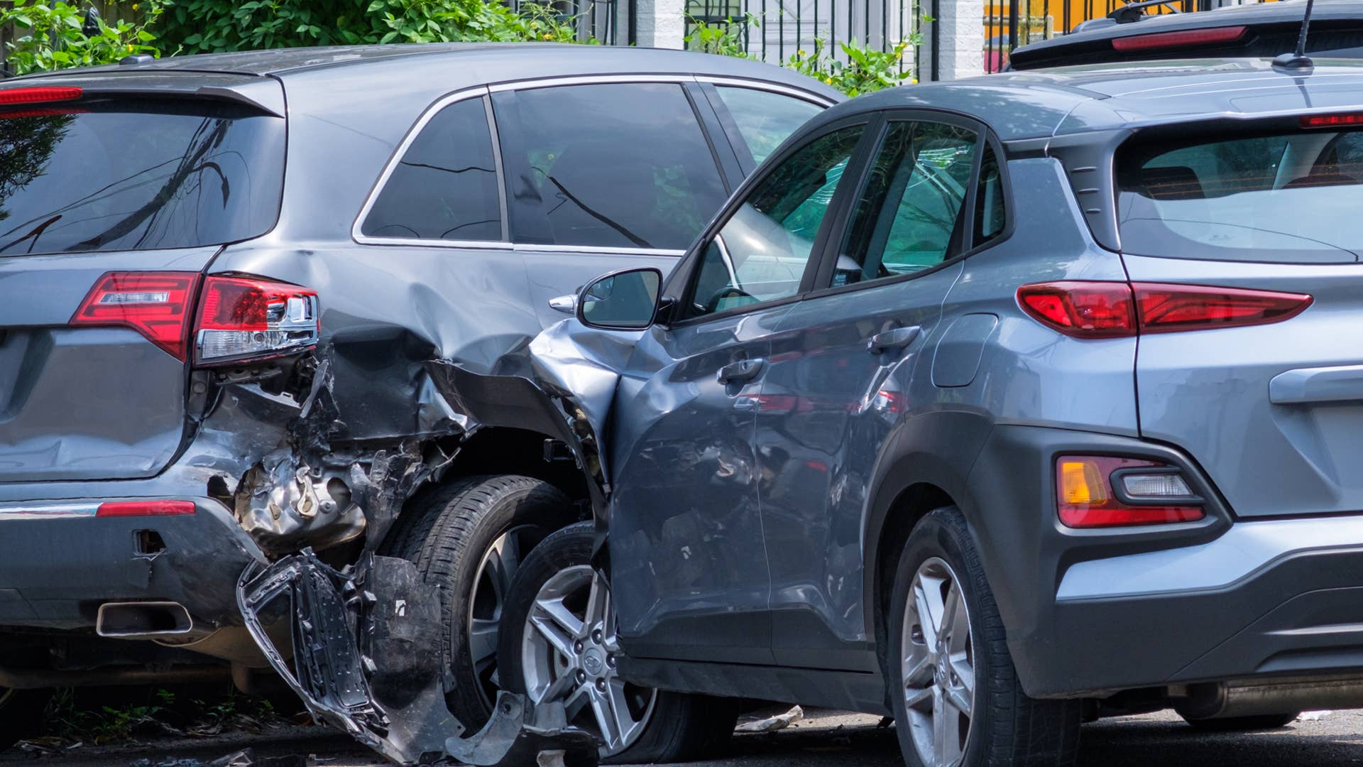Car crashed into parked car on neighborhood street