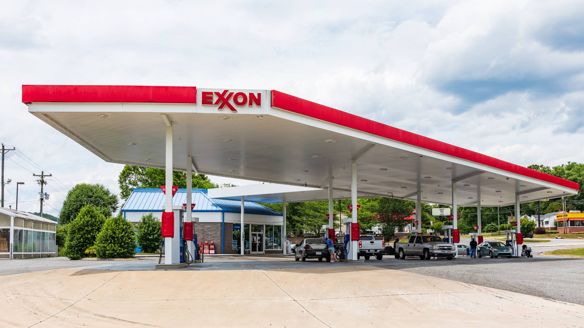MARION, NC, USA-5/31/19: An Exxon gas station covered by awning.