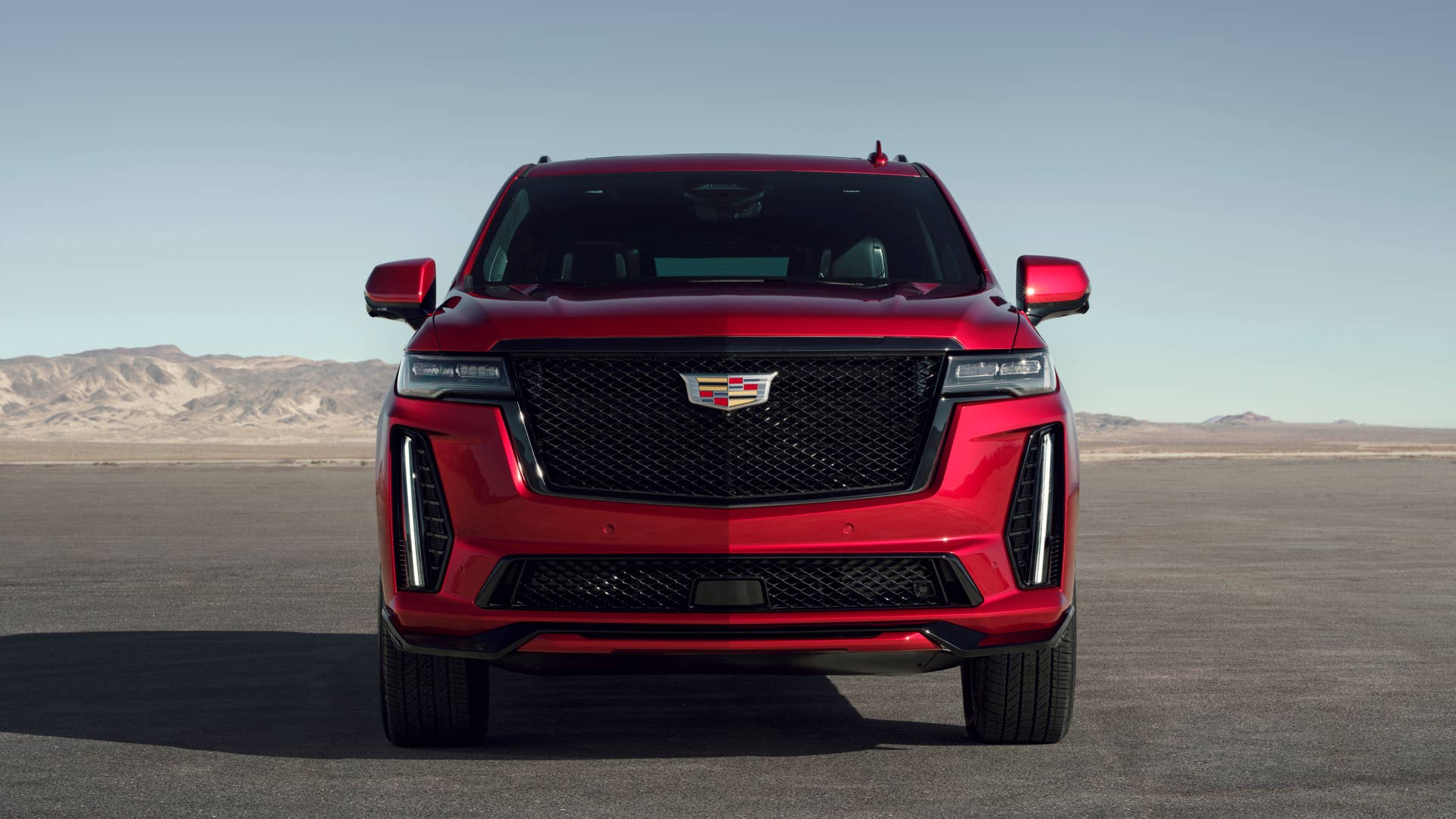The 2023 Cadillac Escalade will be the first SUV to don the high-performance V-Series badge. Preproduction model shown. Actual production model will vary. Escalade-V availability will be announced spring 2022.