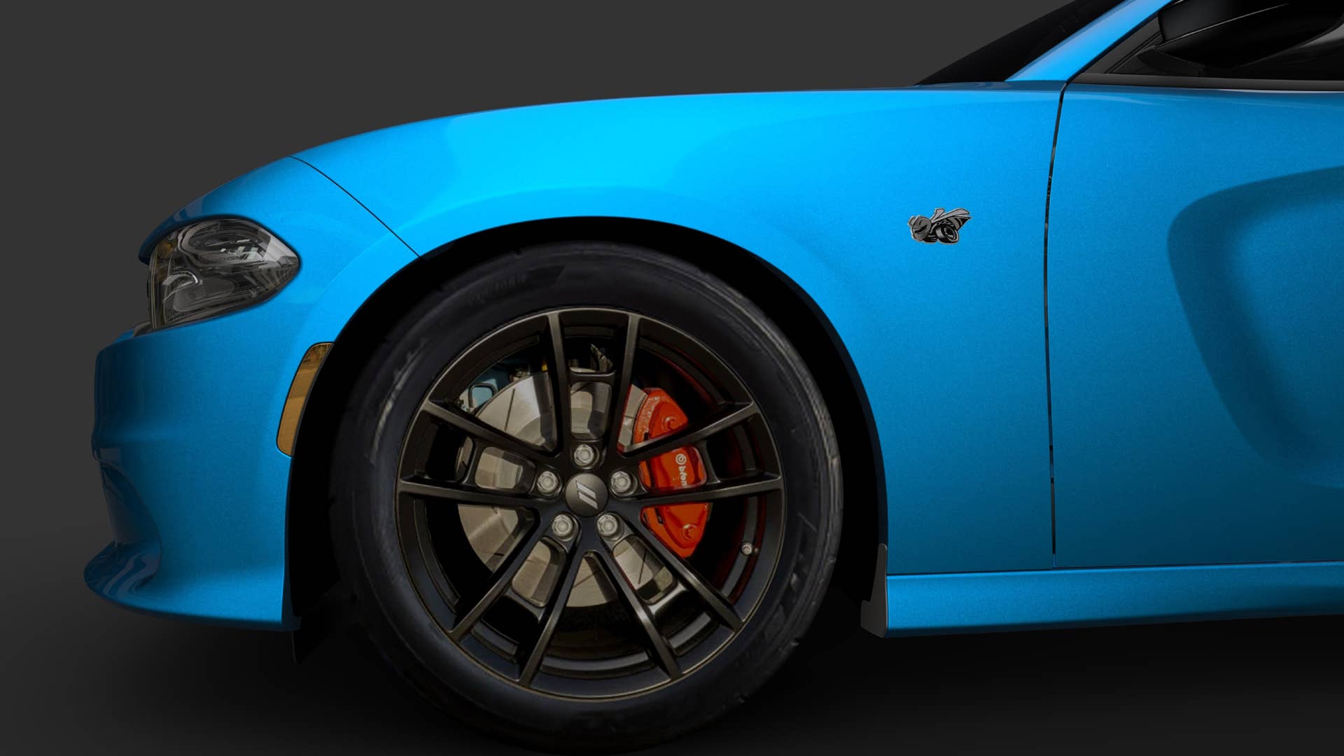 The special-edition 2023 Dodge Charger Super Bee features Super Bee exterior badging on the grille and front fenders.
