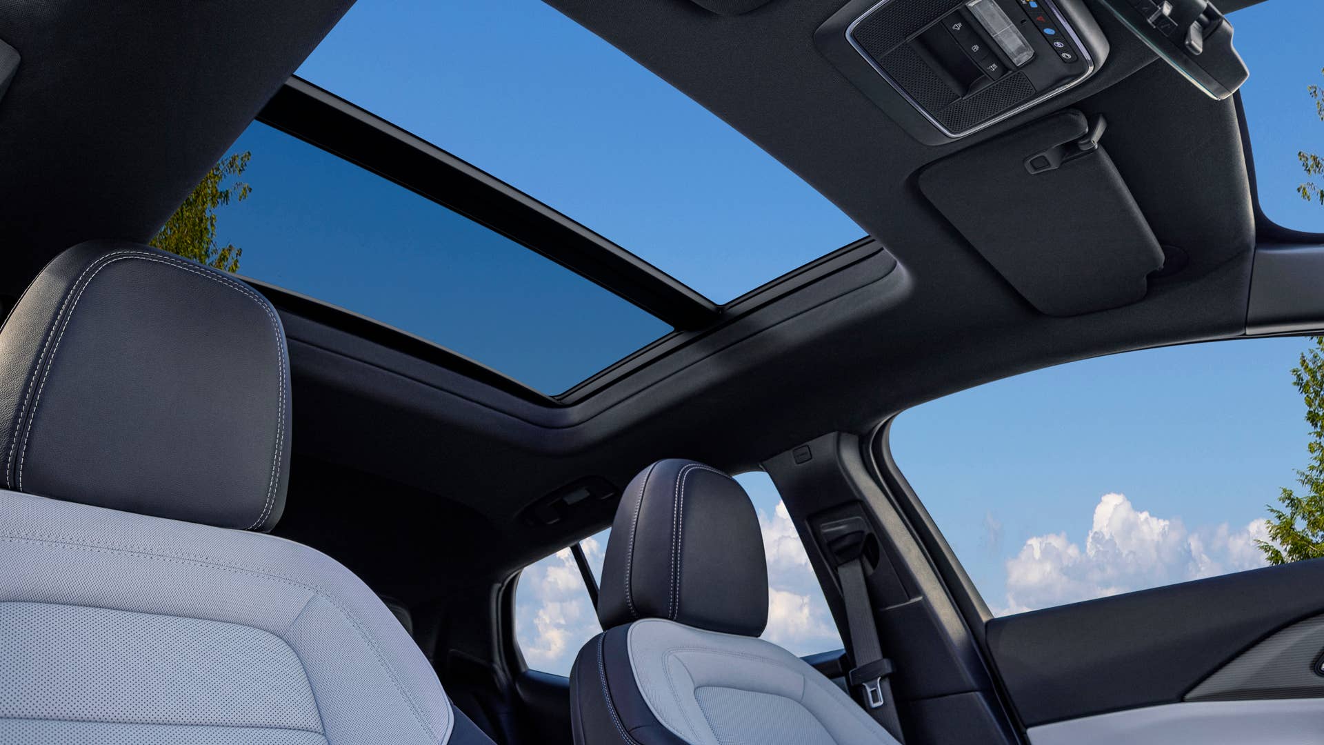 View of sunroof in 2024 Chevrolet Equinox EV 3LT. Preproduction model shown. Actual production model may vary. 2024 Chevrolet Equinox EV available Fall 2023.