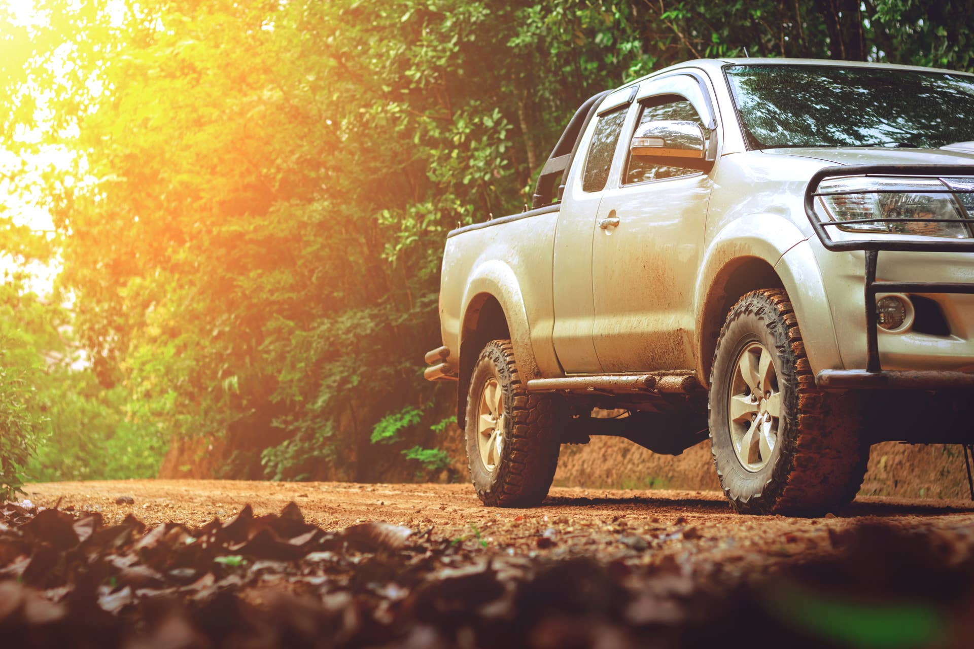 Off-road travel on mountain road after the rain.