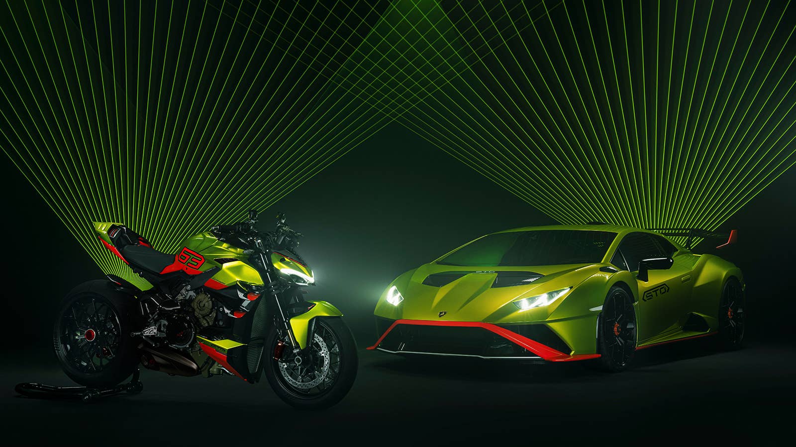 Ducati Streetfighter V4 Lamborghini and Lamborghini Huracan STO