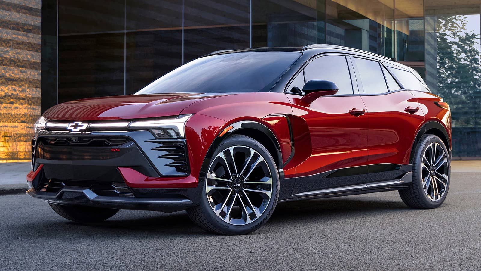 Exterior image of the Radiant Red Metallic Chevrolet Blazer EV SS.