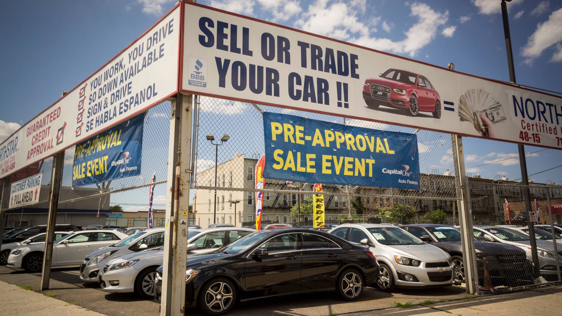 New York NY/USA-July 9, 2017 A dealer in used cars in the Woodside neighborhood of Queens in New York