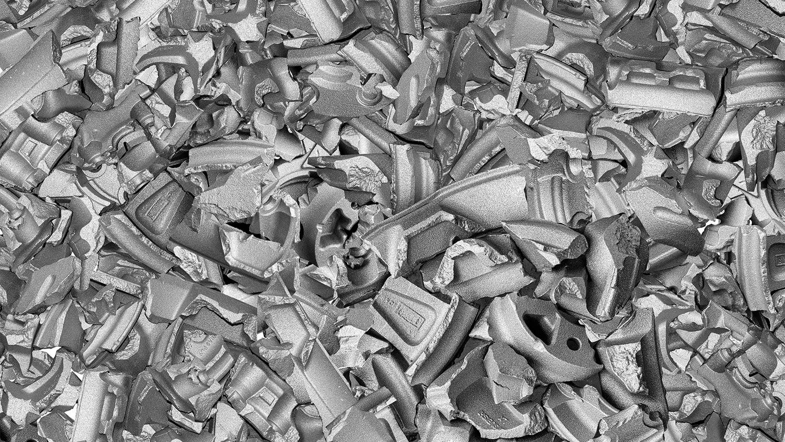 Chunks of aluminum alloy wheels