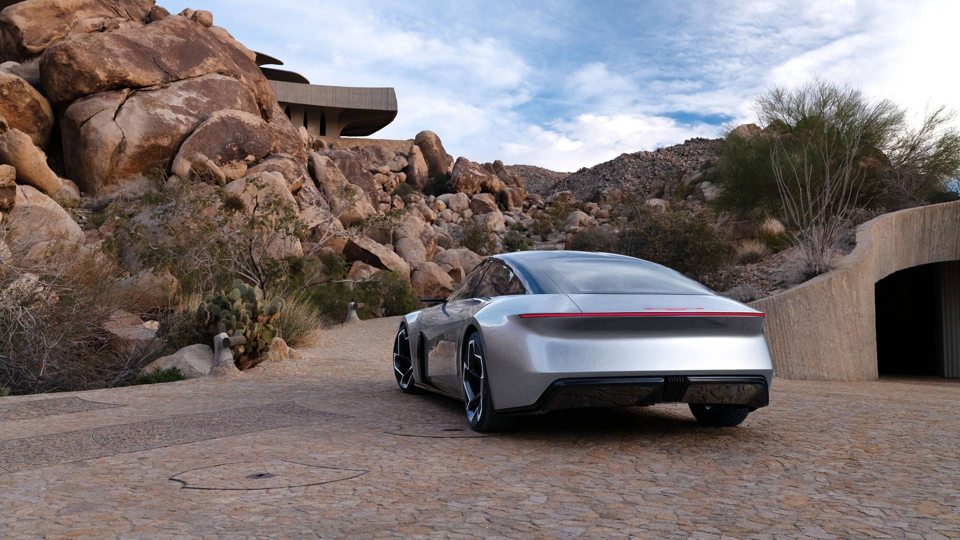 The rear of the Chrysler Halcyon concept also carries its own unique silhouette, with a water line that emphasizes the width and shoulders of the car, and the front’s cross-car read and LED-lit Chrysler Wing logo are mirrored in the rear.