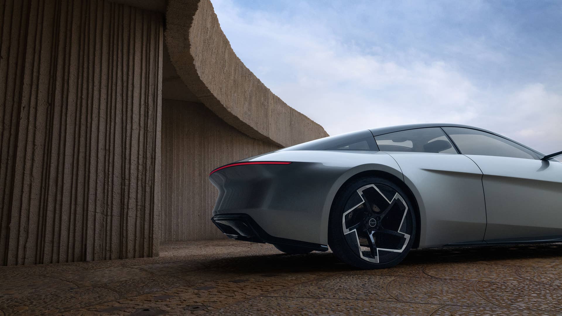The Chrysler Halcyon Concept’s lightweight, machine-faced 22-inch wheels feature a unique turbine-shape design, with center caps accented by the new interpretation of the Chrysler Wing logo.