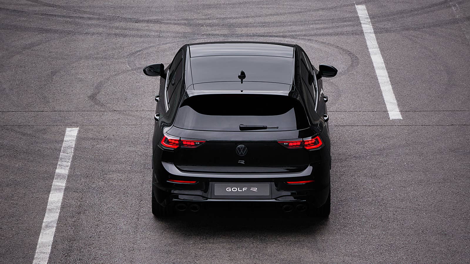 2025 VW Golf R Black Edition in black overhead rear view