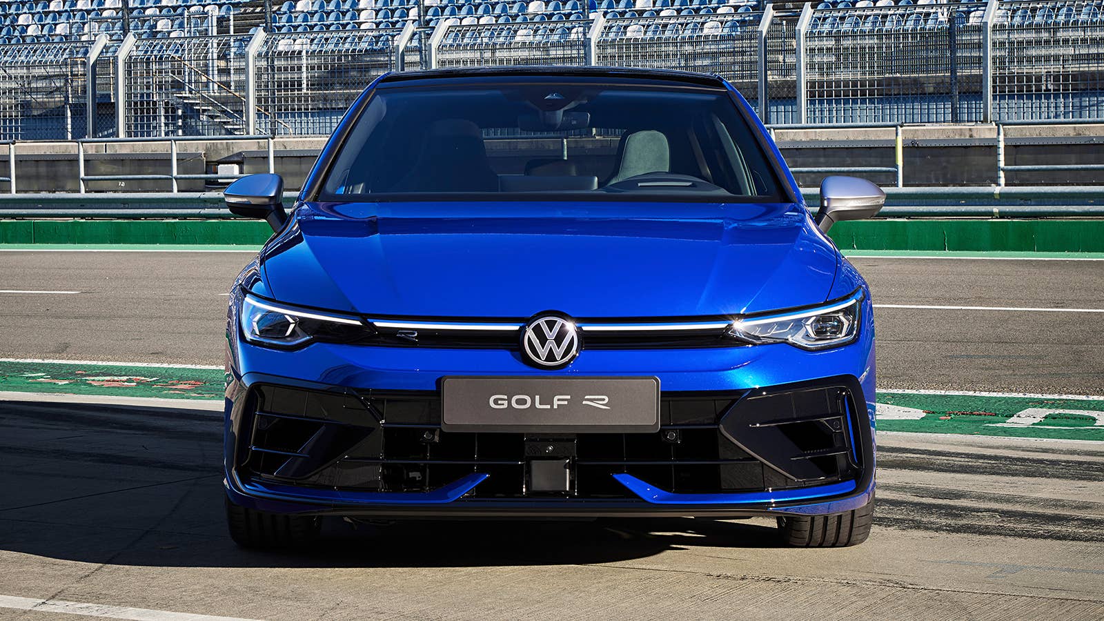 2025 VW Golf R in Lapiz Blue front view