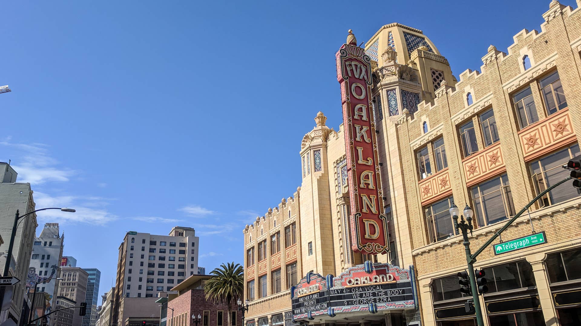 May 1, 2018 - Oakland, California: Uptown Neighborhood of Oakland, California. Uptown is the art and entertainment center of Oakland featuring many bars, cafes, restaurants and love music venues.