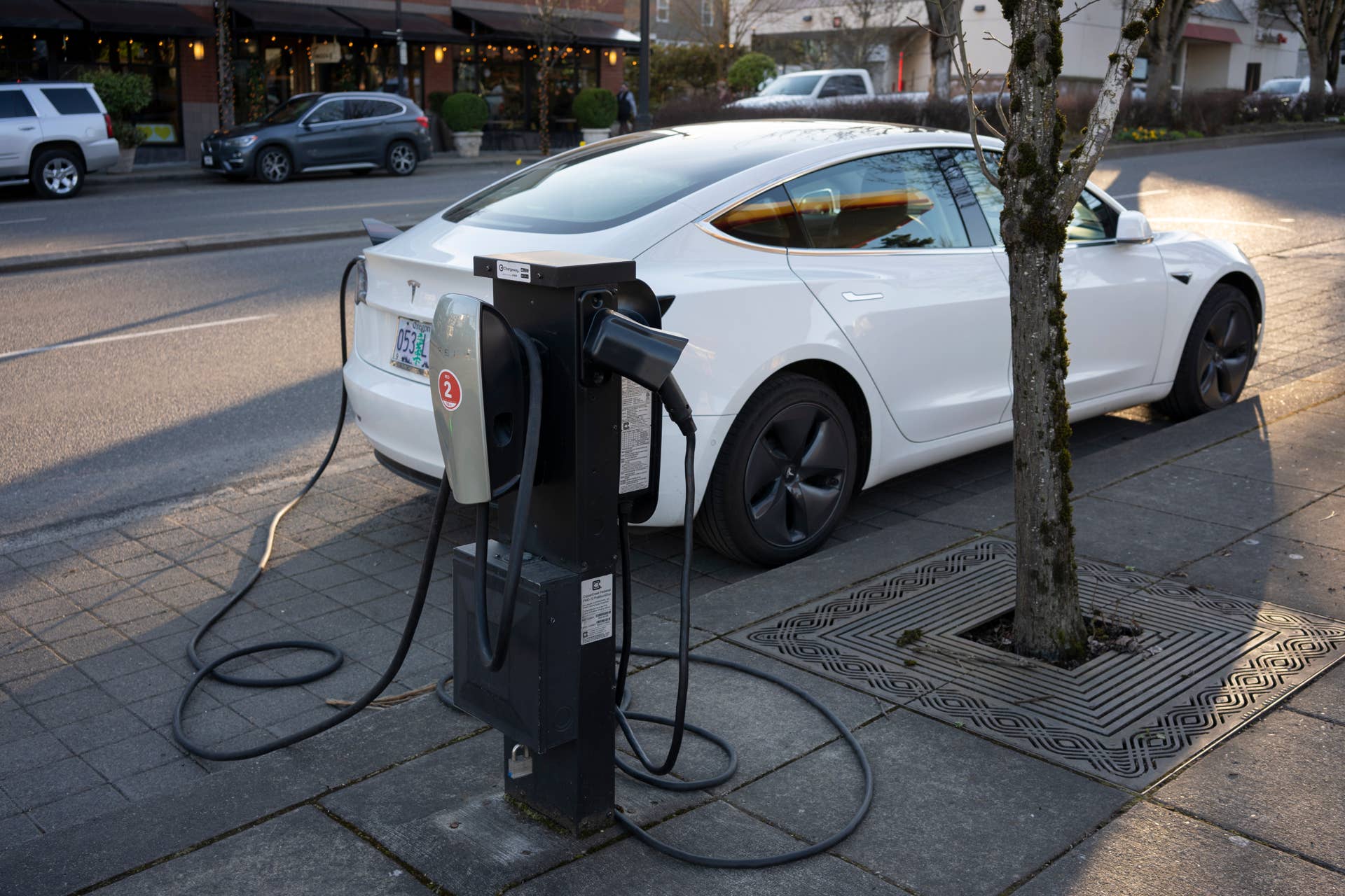 Curbside Tesla EV Charging Station
