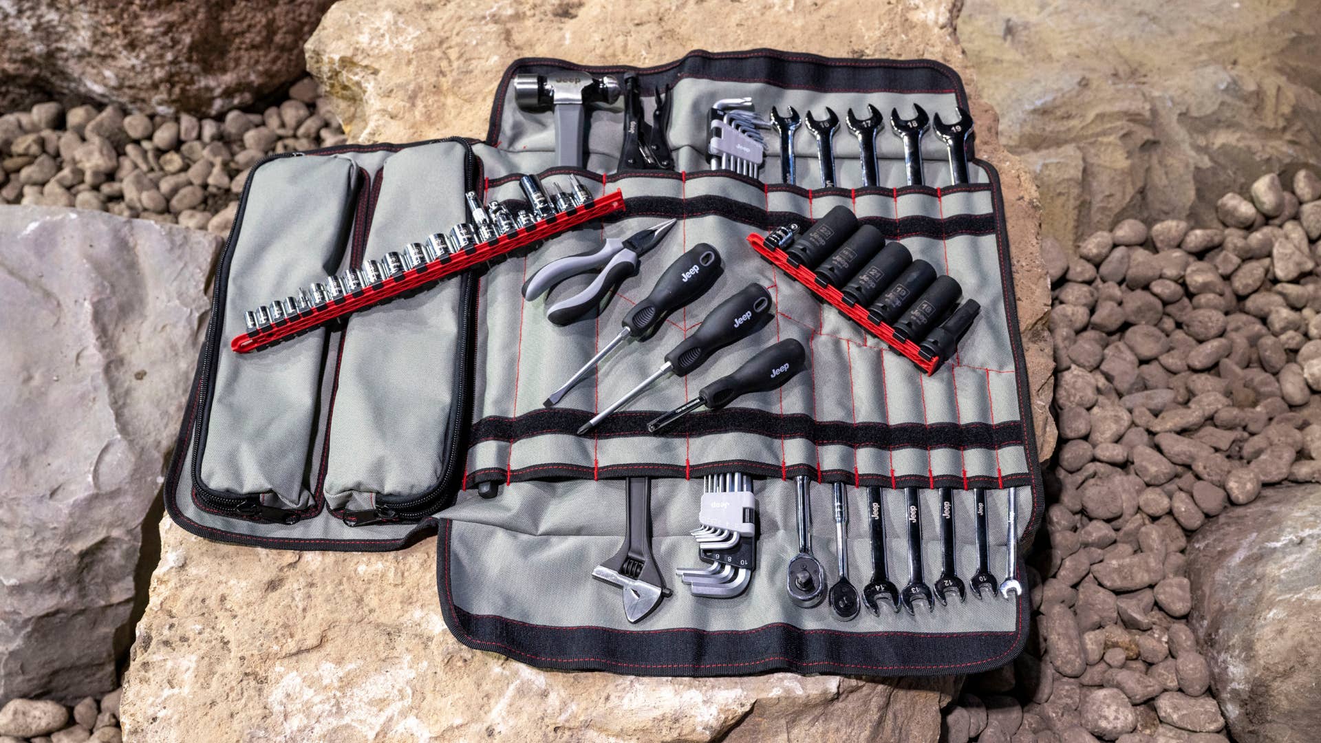 Rubicon 20th Anniversary editions of the 2023 Jeep® Wrangler Rubicon 4xe and Rubicon 392 come standard with a special 83-piece tool kit and custom canvas bag