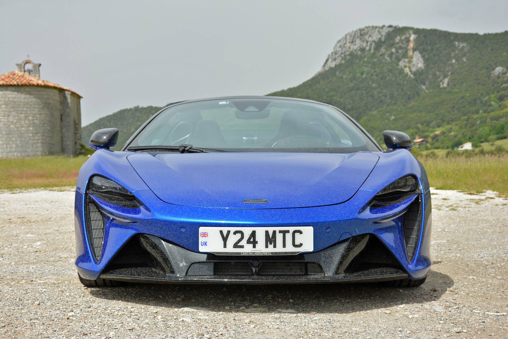 2025 McLaren Artura Spider in blue front view