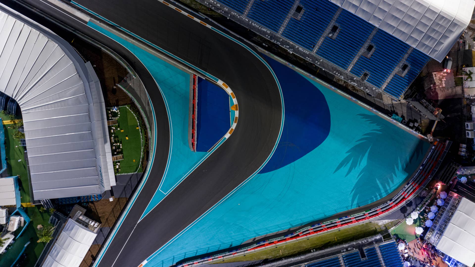 Miami, FL, USA - May 7, 2023: Night photo Formula One F1 Grand Prix race Miami Hard Rock Stadium