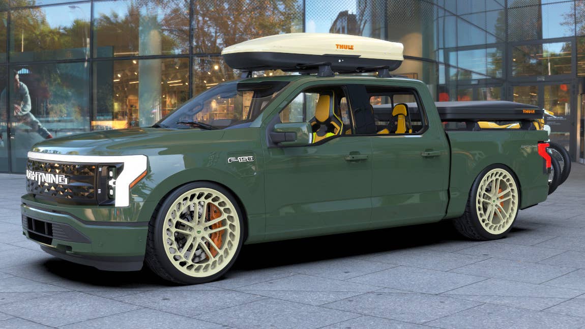 The Tjin Edition F-150 Lightning pickup is a jack-of-all-trades, giving drivers the ability to venture into exciting, new spaces with confidence. Solar charging, a portable air compressor, refrigerator, console vault, Recaro front and rear seats, and Thule cargo accessories make Tjin Edition’s F-150 Lightning truck the perfect vehicle for a weekend getaway, off-roading adventure, or tailgating with family and friends. Two Super73® e-bikes mounted on the back of the truck offer blistering acceleration for people more at home on two wheels than four.