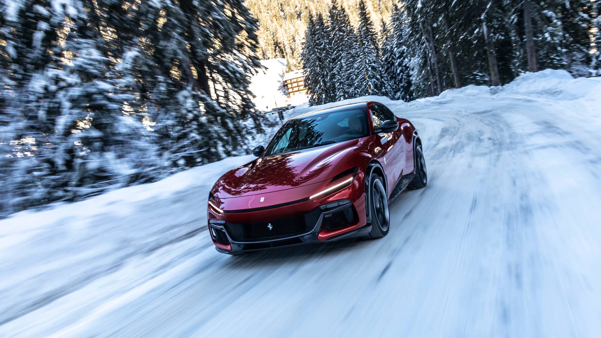 Ferrari Purosangue action front snow