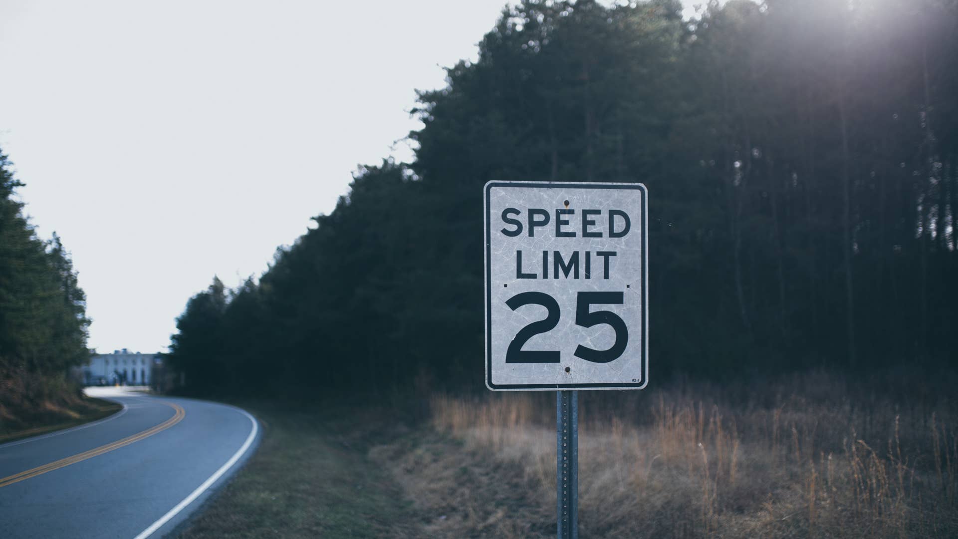 Speed limit sign and road in rural North Carolina