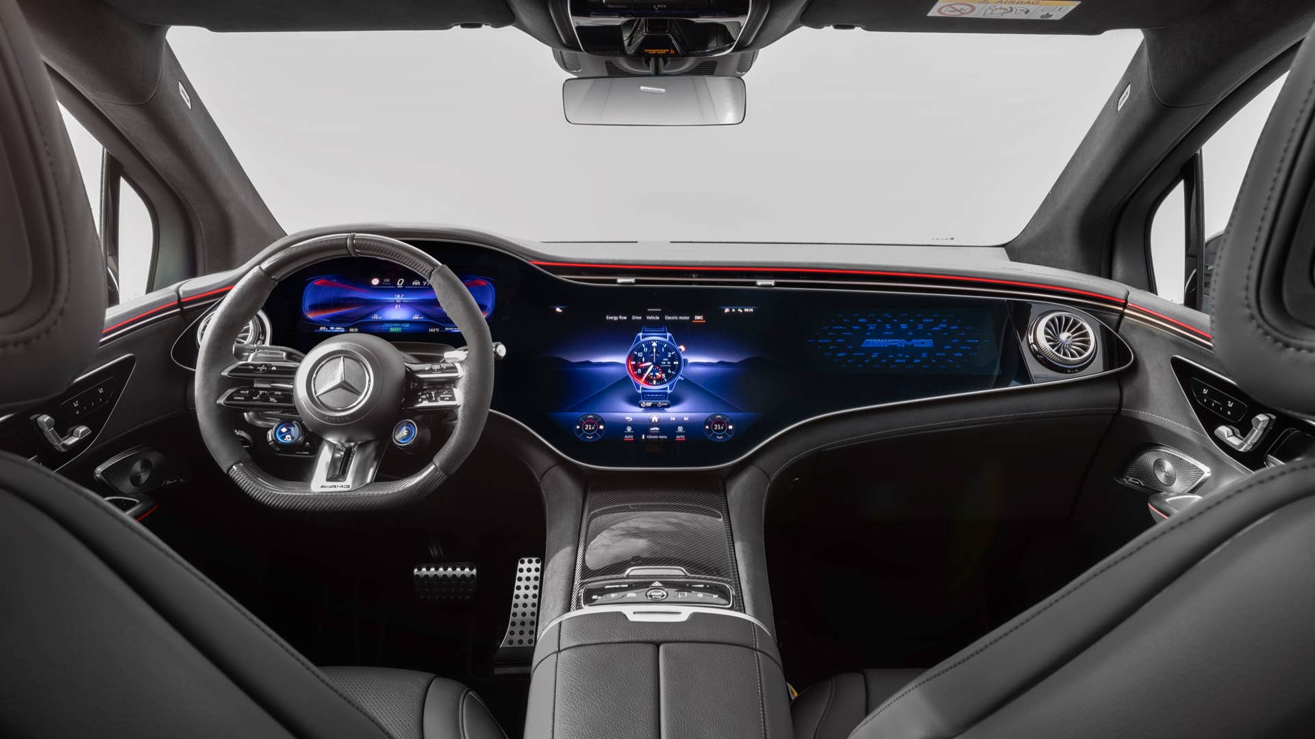 Der neue Mercedes-AMG EQE 53 4MATIC+ SUV (Vorläufige Angaben WLTP | Stromverbrauch kombiniert: 27,8–22,6 kWh/100 km; CO2-Emissionen kombiniert: 0 g/km; Elektrische Reichweite: 375–470 km); Exterieur : MANUFAKTUR alpingrau uni ; Interieur: Leder Nappa AMG - schwarz / spacegrau // The new Mercedes-AMG EQE 53 4MATIC+ SUV (Provisional data WLTP | combined electrical consumption: 27.8–22.6 kWh/100 km; combined CO2 emissions: 0 g/km; Electrical range: 375–470 km); exterior: MANUFAKTUR alpine grey solid; interior: AMG nappa leather - black / space grey