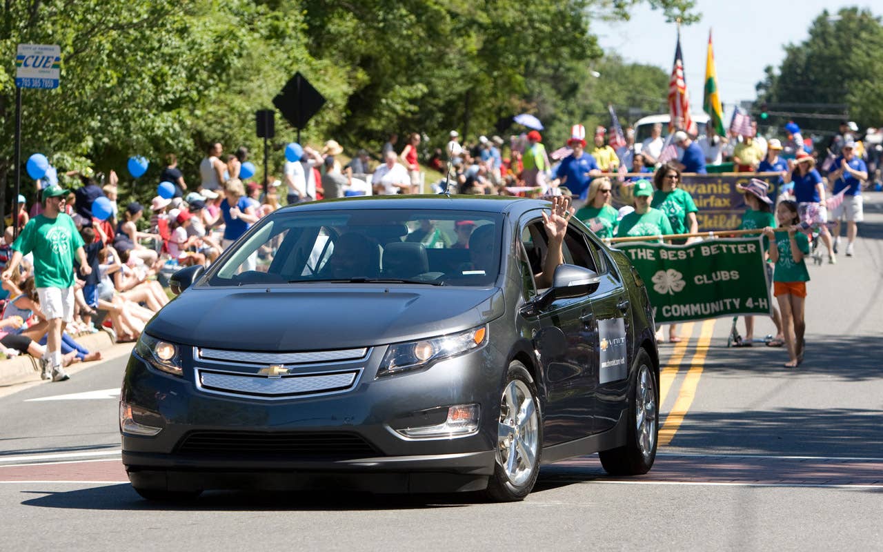 The Chevrolet Volt Freedom Drive across the country continues in Fairfax, Virginia Saturday, July 3, 2010 as the Volt participates in the annual Independence Day Parade. The Volt, an electric vehicle with extended range. will finish its four-day, 1,776 mile route in New York City on Sunday. (Photo by Mark Finkenstaedt for Chevrolet)