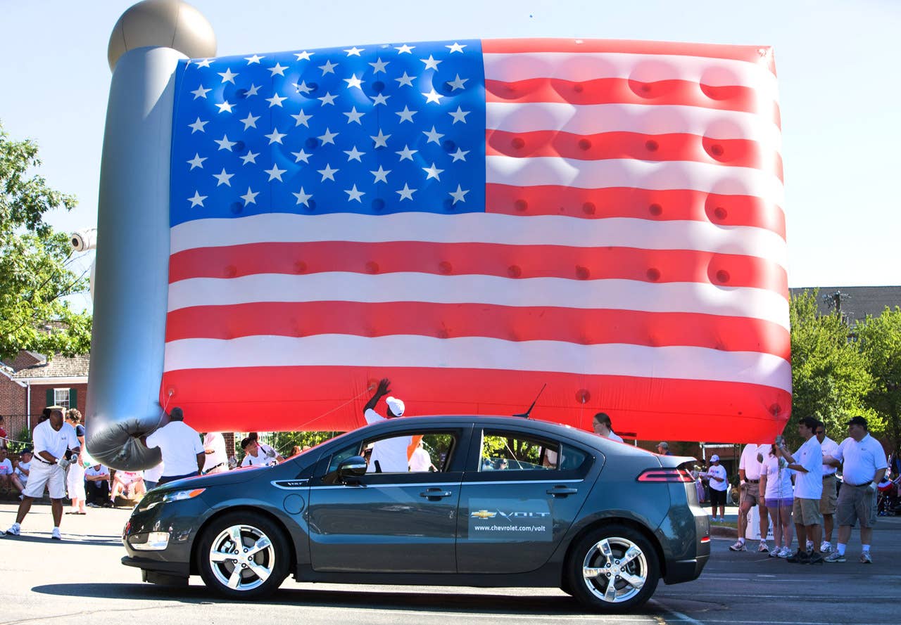 The Chevrolet Volt Freedom Drive across the country continues in Fairfax, Virginia Saturday, July 3, 2010 as the Volt participates in the annual Independence Day Parade. The Volt, an electric vehicle with extended range. will finish its four-day, 1,776 mile route in New York City on Sunday. (Photo by Mark Finkenstaedt for Chevrolet)