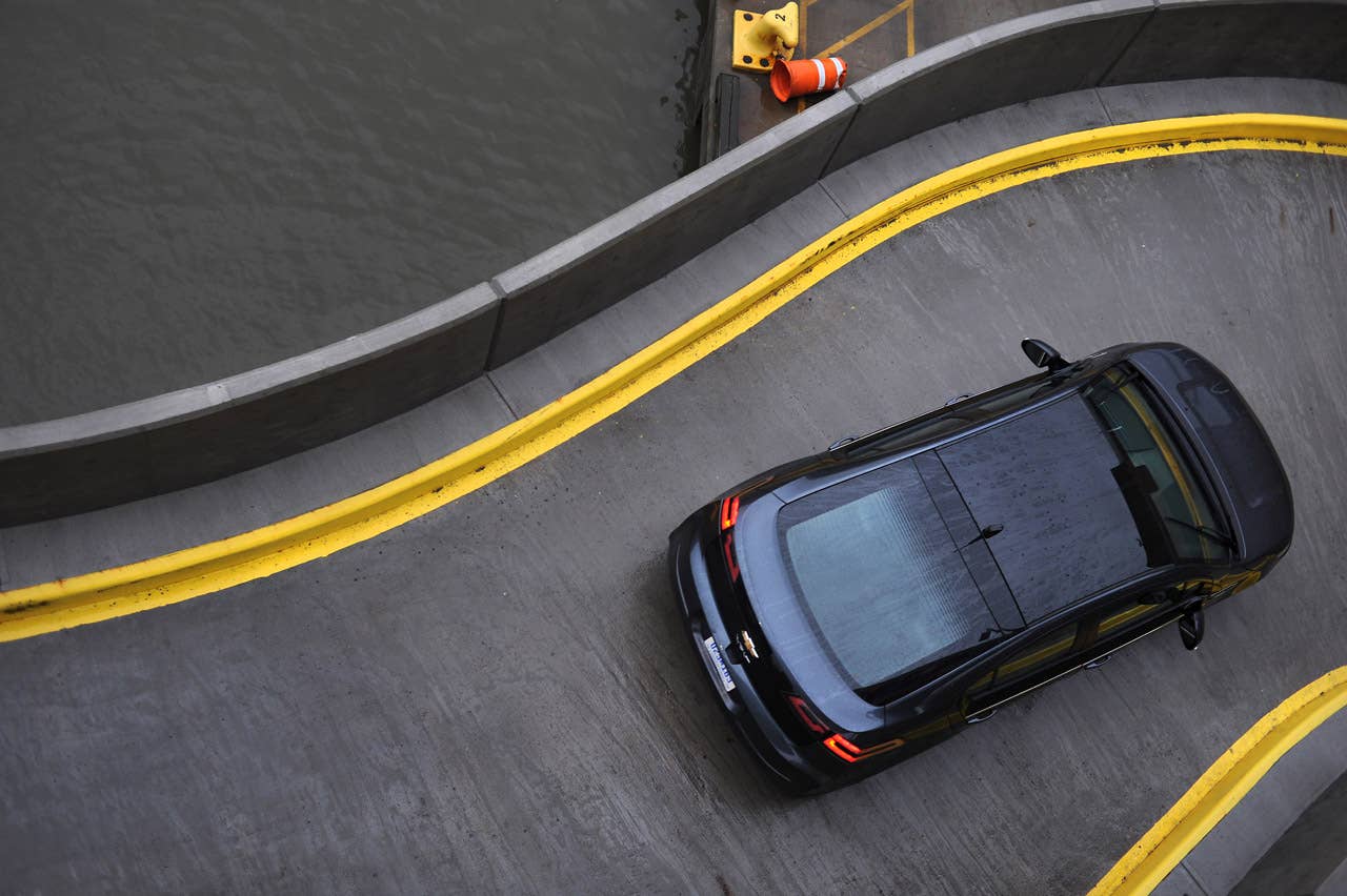 A pre-production Chevrolet Volt electric vehicle with extended range travels around Pier 92 during a media test drive in New York, NY on Monday, March 29, 2010. (Photo by Steve Fecht for Chevrolet) (3/29/2010)