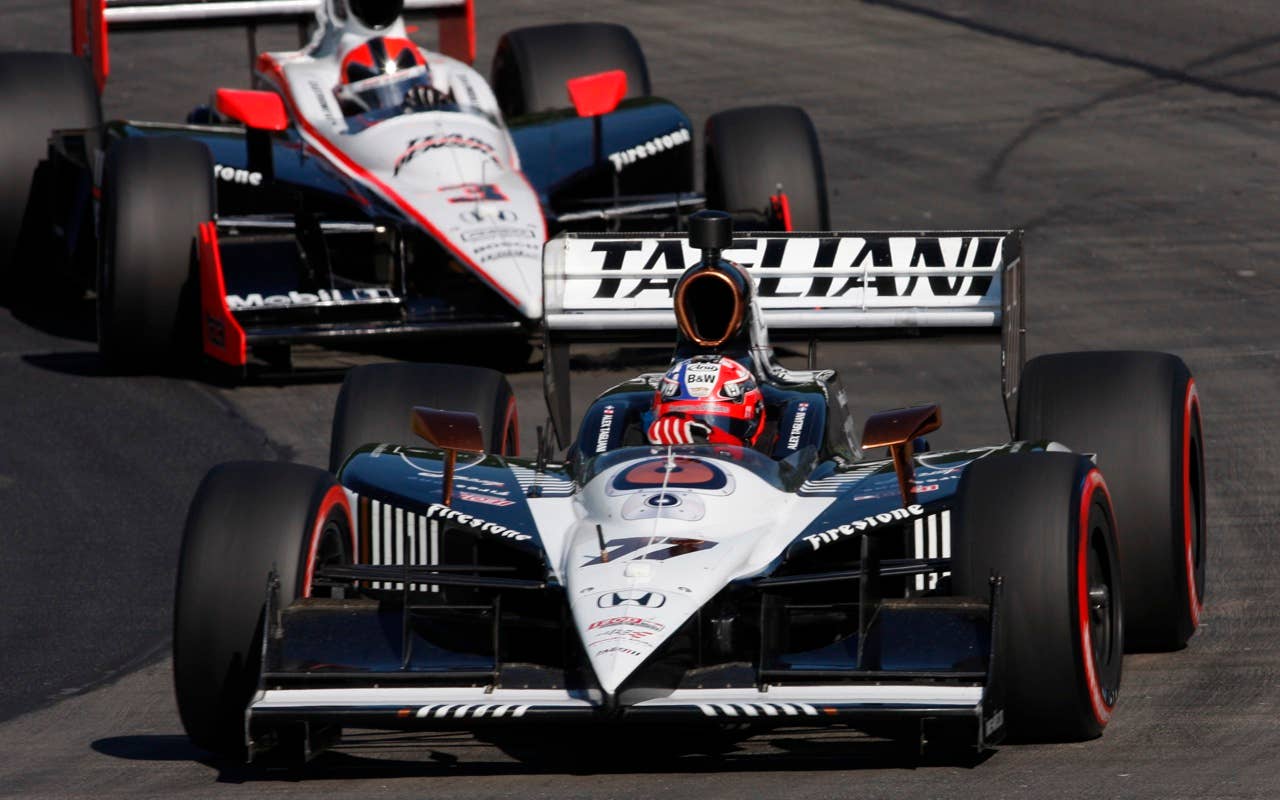 during final practice for the IndyCar Series' auto race Sunday, July 4, 2010, at Watkins Glen International in Watkins Glen, N.Y. (AP Photo/David Boe)