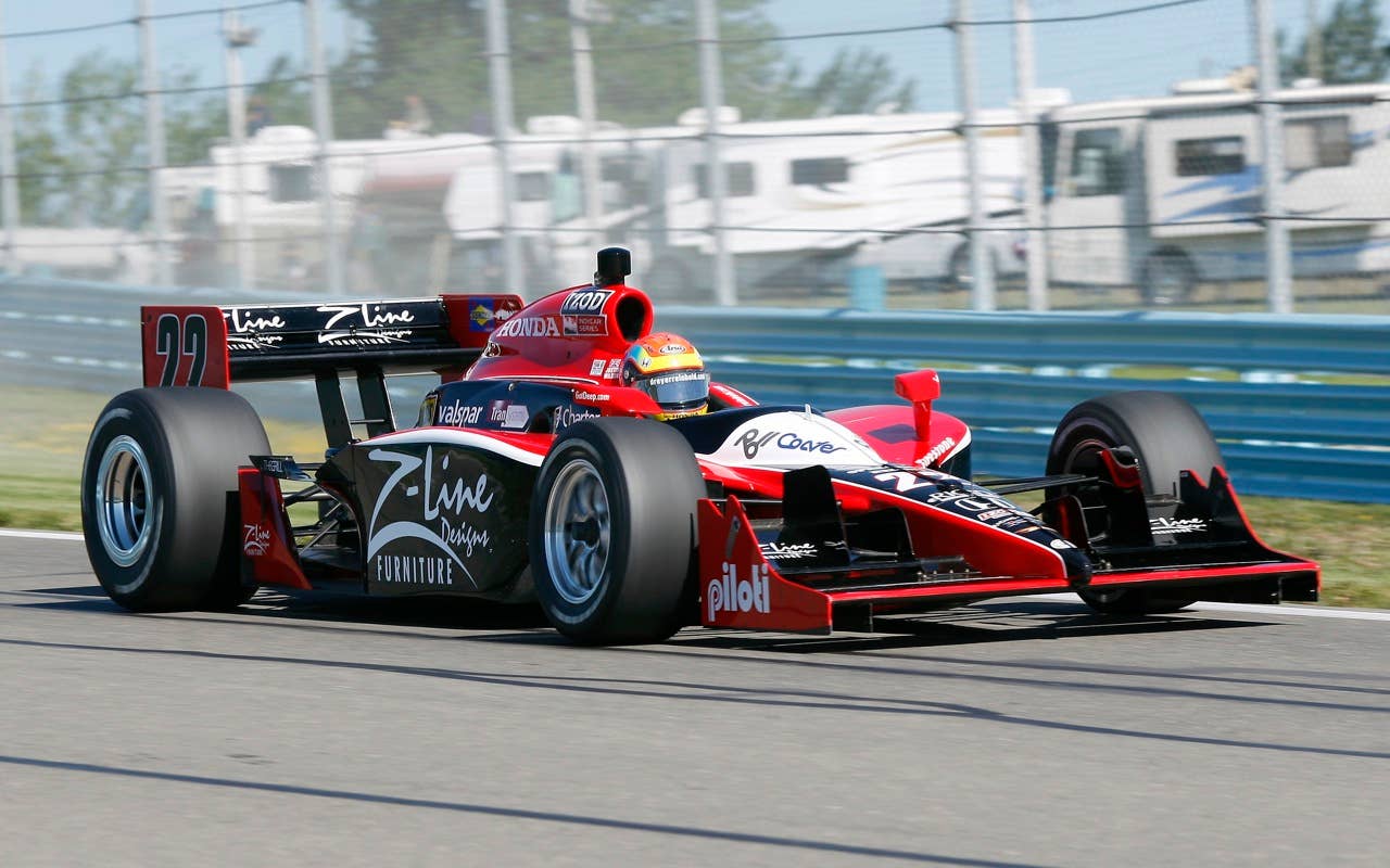 Justin Wilson of England drives his race car Saturday, July 3, 2010, during practice during practice for the IndyCar Series'  Watkins Glen Camping World Grand Prix at the Glen in Watkins Glen, N.Y. for , N.Y. (AP Photo/Mel Evans)