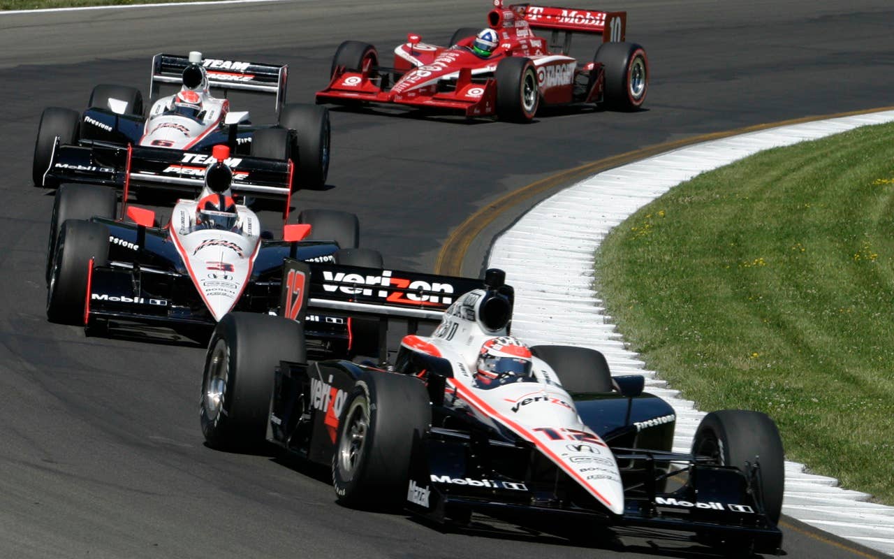 during final practice for the IndyCar Series' auto race Sunday, July 4, 2010, at Watkins Glen International in Watkins Glen, N.Y. (AP Photo/David Boe)