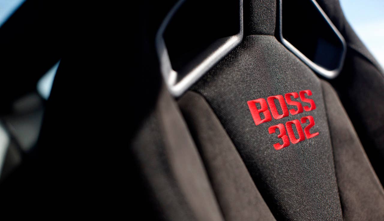 2012 Ford Mustang Boss 302: 2012 Mustang Boss 302 Laguna Seca cars feature standard Recaro front bucket seats, which are also available in the regular Boss 302. (08/13/2010)