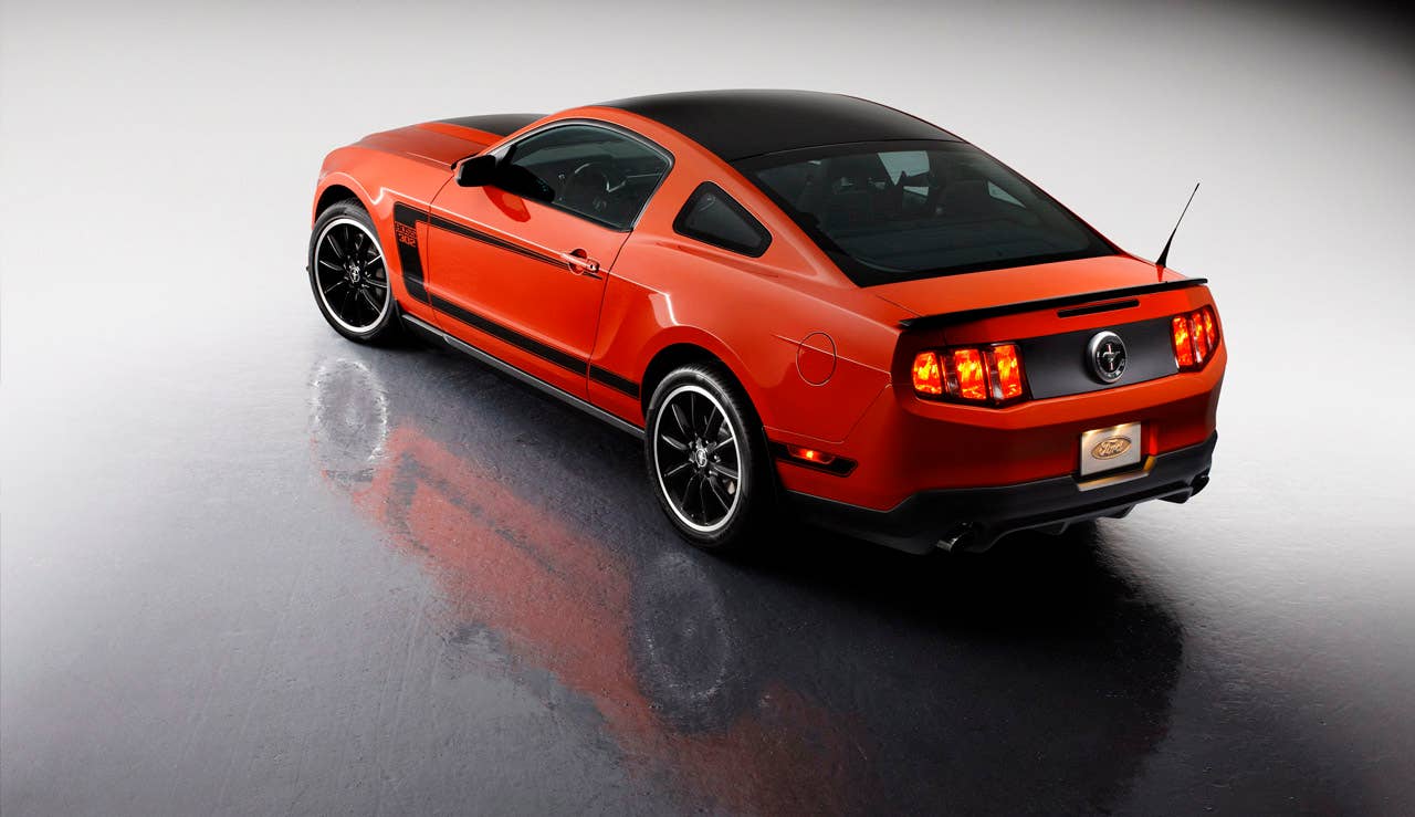 2012 Ford Mustang Boss 302: The high-performance 2012 Mustang Boss 302 features a unique exterior treatment, race-inspired wheels and aerodynamics and a high-revving 440-hp version of the company's all-new 5.0-liter V8. (08/13/2010)
