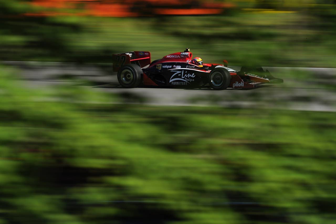 LEXINGTON, OH - AUGUST 07:  Justin Wilson of England drives the # 22 Team Z-Line Dreyer & Reinbold Racing Dallara Honda during practice for the IZOD Indycar Series Honda Indy 200 at the Mid-Ohio Sports Car Course on August 7, 2010 in Lexington, Ohio.  (Photo by Rick Dole/Getty Images)