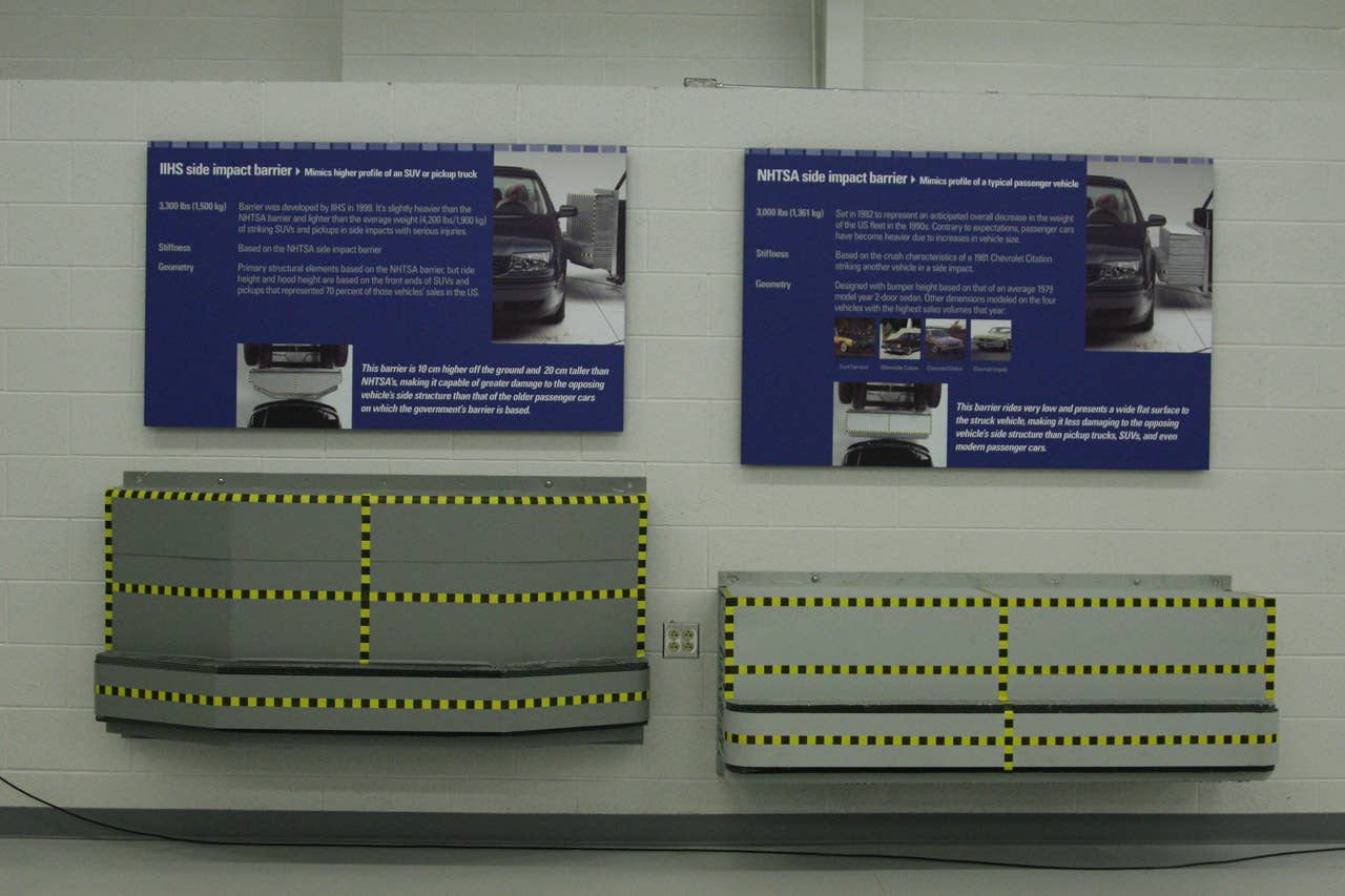 New IIHS crash barrier, left. NHTSA crash barrier, right.