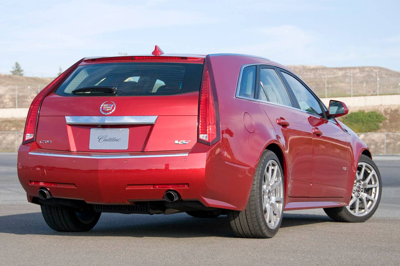 2011 Cadillac CTS-V Wagon rear 3/4 view