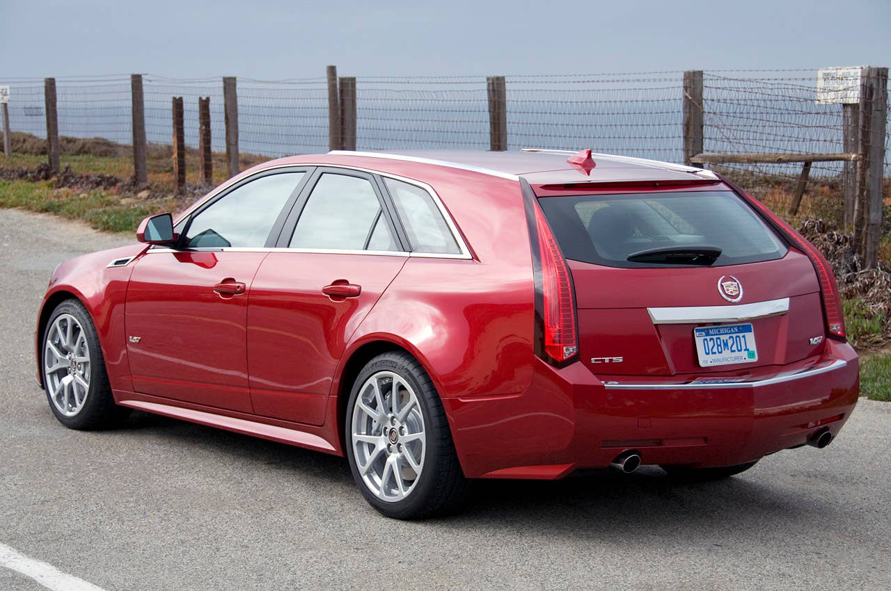 2011 Cadillac CTS-V Wagon rear 3/4 view
