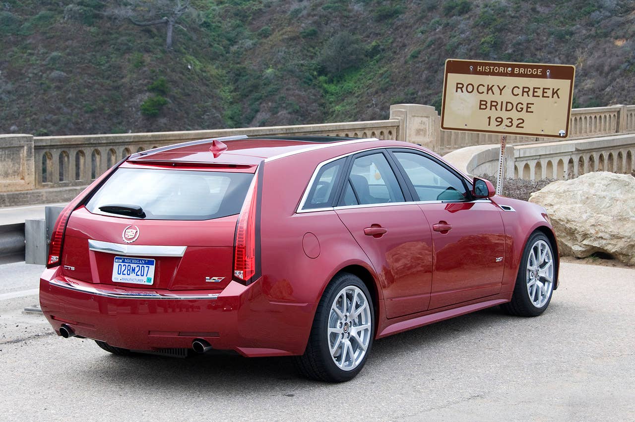 2011 Cadillac CTS-V Wagon rear 3/4 view